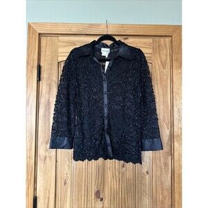Fantazia Black Floral Sheer Lace Size M Artsy Y2K‎ Elegant Whimsigoth Floral